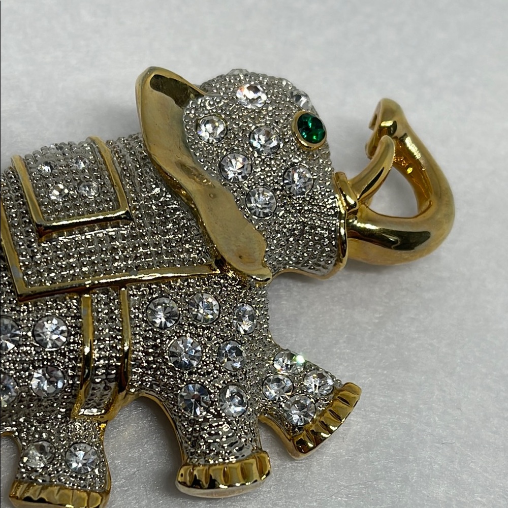 Exceptional Gold and Silver tone vintage large Elephant Brooch pin - Picture 5 of 13